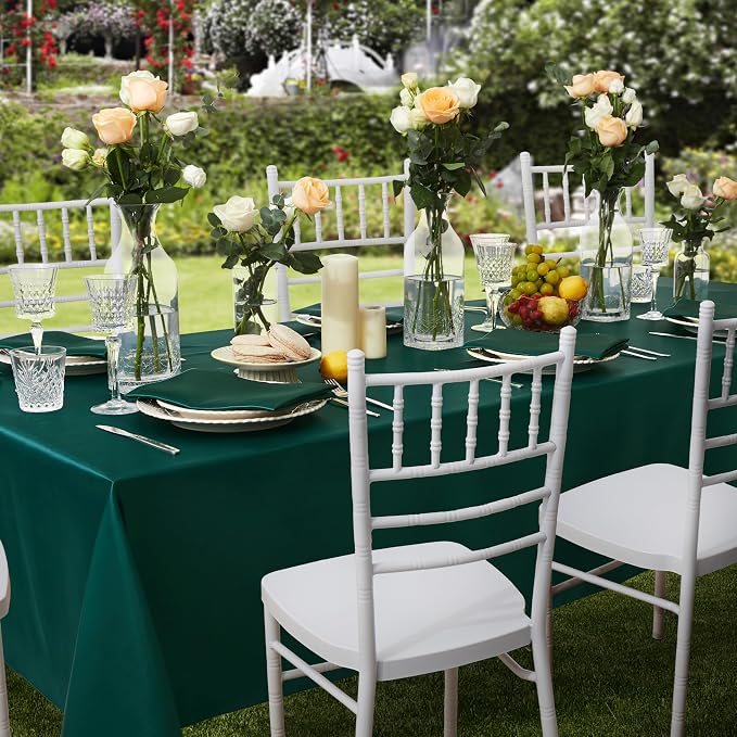 6 Pack Satin Table Cover Silkly Soft Table Cloth, Satin Dining Table Cloths for Wedding Banquet Table Decoration, Dining Room, Indoor and Outdoor Use, 52 x 52 Inches, Blackish Green