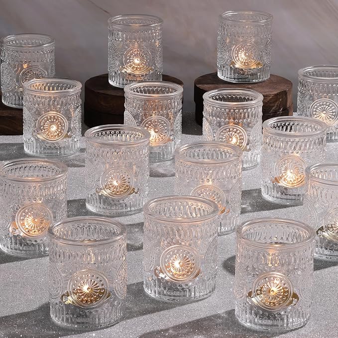 30 Pcs Clear Votive Candle Holders for Wedding, Glass Tea Lights Holder, | Ideal for wedding centerpieces. Fits standard tea lights, small votive candles for versatile decorating.