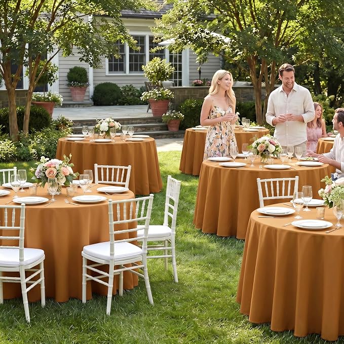 Fitable 6 Pack Bronze Round Tablecloths - 108 Inches Round - Wrinkle and Stain Resistant Fabric Table Clothes, Washable Polyester Table Covers for Wedding, Party, Banquet, Formal Events