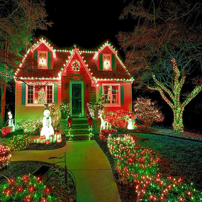 250 LED 82 FT Christmas Lights Outdoor, Red and Green String Lights for Outside Waterproof, 8 Modes Clear Wire Plug in Fairy String Lights for Indoor Tree Patio House Yard Holiday Decorations