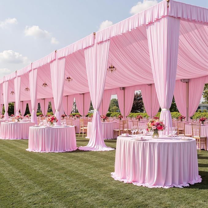 4 Panels 5x40ft Pink Ceiling Drapes for Wedding Parties, Wrinkle Free Thick Polyester 40ft Extra Long Wedding Draping Pink Ceiling Curtains Arch Drapery for Birthday Party Canopy Tent Decor