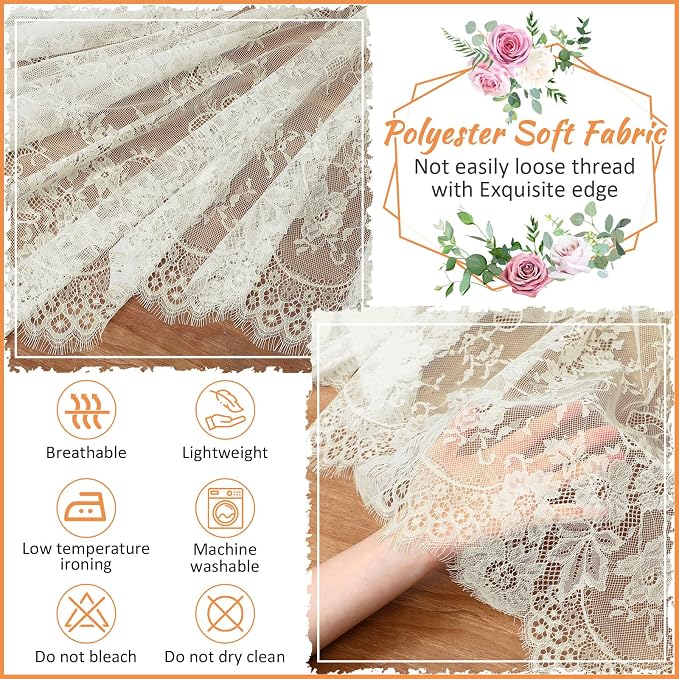 Honeydak 2 Pcs Lace Tablecloth Rectangular 60 x 120 Inch Wedding Rustic Tablecloth Overlay Rose Vintage Embroidered Wedding Reception Party Table Cover Decorations for Bridal Tea Party (Beige)