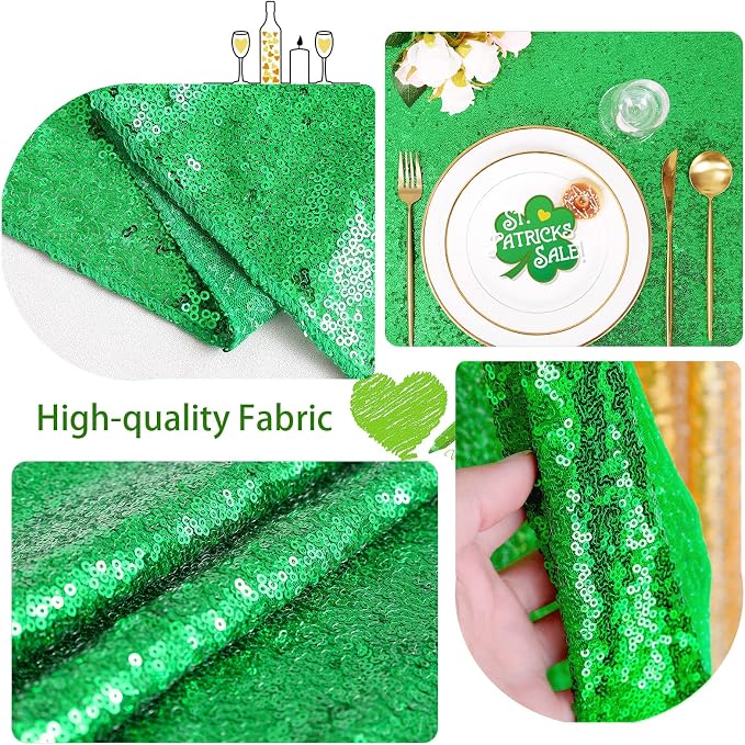 B-COOL Round Tablecloth Sequin Draping Decorations: 90 Inch Tablecloths Sequin Overlay Green Shimmer Fabric for Birthday Dinner Parties Christmas