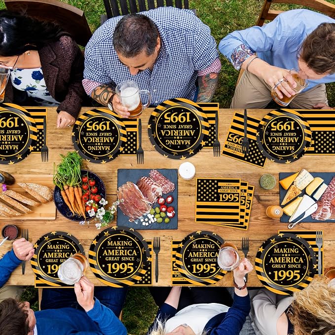 96Pcs 30th Birthday Party Supplies Black and Gold Paper Plates Napkins and Forks 30th Birthday Party Decorations Making Great Since 1995 Dinnerware Party Favor for Men or Women Tableware Serves 24