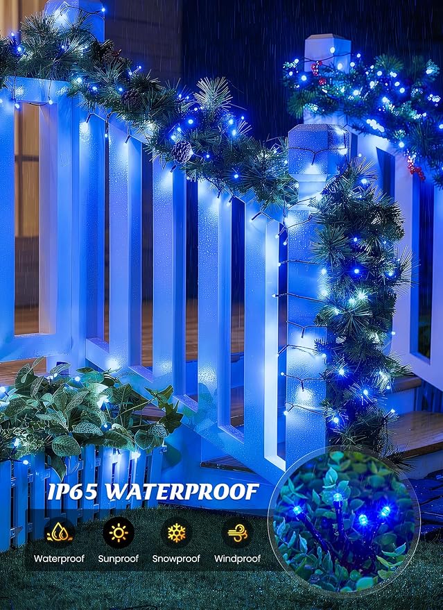 Brightown 2 Pack Solar String Lights Outdoor,Total 80FT 200 LED Solar Powered String Lights Waterproof with 8 Modes, Auto On/Off, Patio Lights for Outside Tree Garden Balcony Party Decor (Blue)