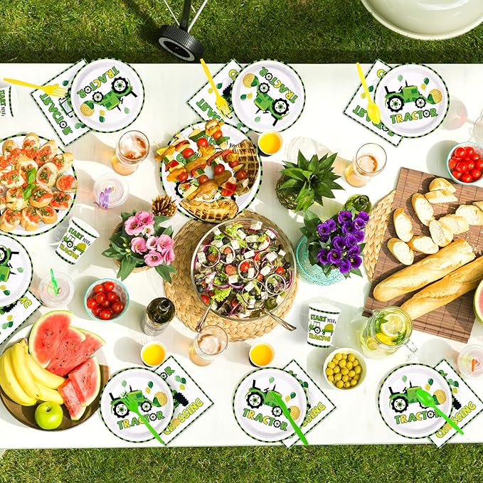 168Pcs Tractor Birthday Party Supplies Start Your Tractor and Put it in Gear Plates Napkins Cups Tractors Tableware Sets Farm Theme Decorations for Baby Shower Birthday Party Decorations Serves 24