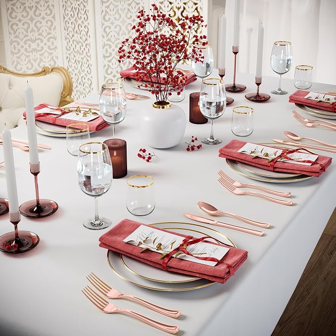 Exquisite Rose Gold Plastic Tea Spoons Heavy Duty 160 Pieces Rose Gold Plastic Silverware Heavy Duty Disposable Silverware Set, Disposable Tea Spoons Eating Utensils Sets Flatware Set For Parties