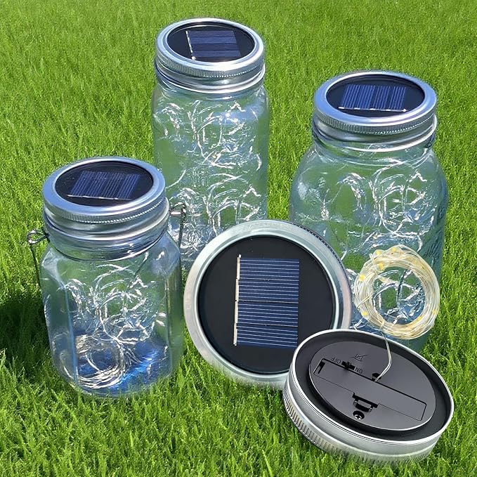Mason Jar Solar Lights 30 LED Outdoor Solar Firefly Lights,Solar Fairy Lids Lights（No Jars）,Waterproof Lantern Mason String Solar Lights with Hangers for Regular Mouth Jars (12pack-Purple)