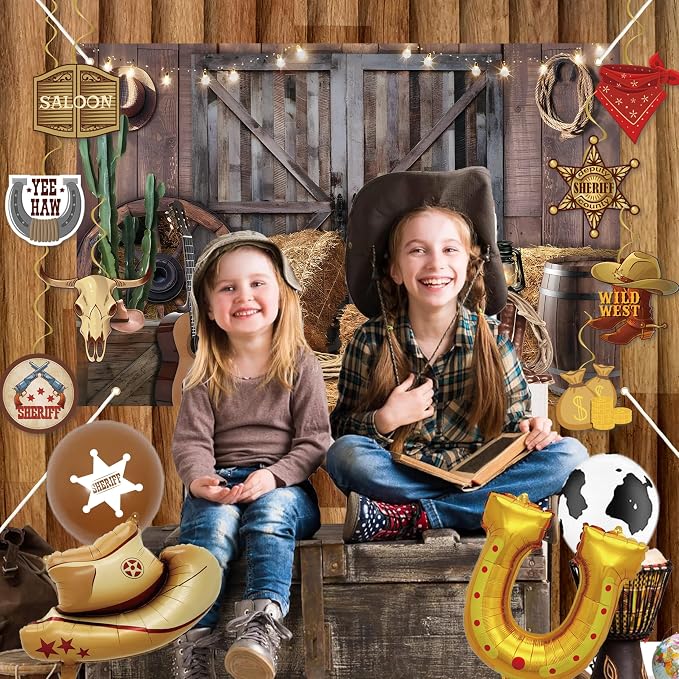 Western Party Decorations,Cowboy Party Decorations For Men,Wild Weat Banner,Cow Print Foil Balloon,Table Cloth,Western Decor For Boys