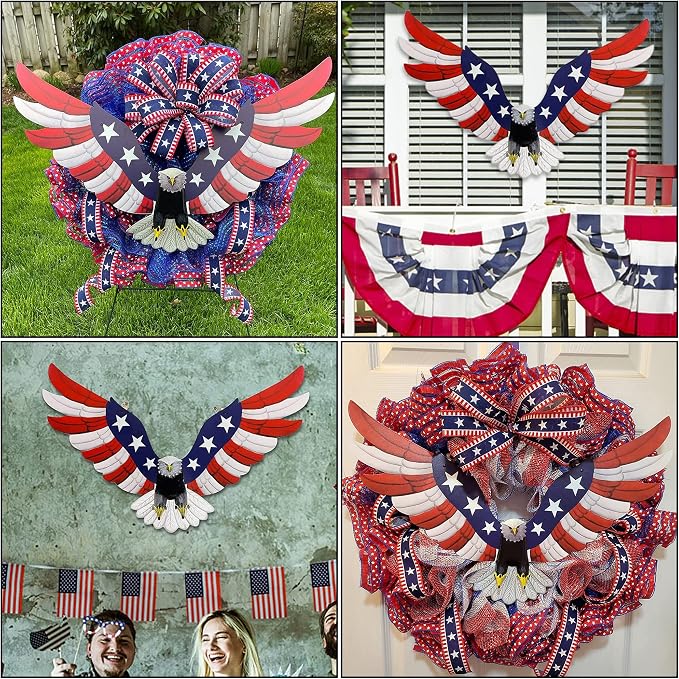 Adroiteet American Eagle 250th Patriotic decorations, Independence Day 4th of July Decoration Metal Wall Art, American Flag Bald Eagle Hanging Sculpture, Large Handmade Centerpiece for Indoor Bedroom Office Outdoor 23.6" x 14"