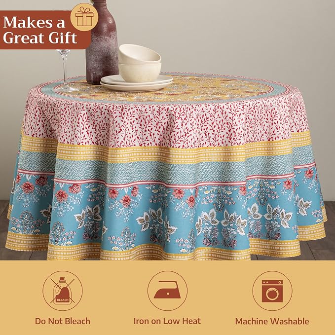 Maison d' Hermine Table Cloth Round Table 100% Cotton 69 Round Inches Tablecloth Reusable Decorative for Dining Kitchen Room Farmhouse Party Home Hotel Restaurant Spring Summer - Marquise