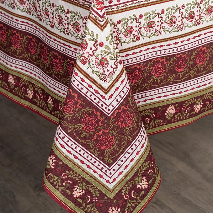 Maison d' Hermine Table Cloth Rectangle Table 100% Cotton 70 x 108 Inches Fall Tablecloth Reusable Everyday Use for Thanksgiving Christmas Decorations Dining Farmhouse Party (Reveillon Au Jardin)