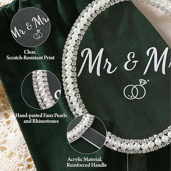 Coucoland Mr and Mrs Cake Topper - Oval Wedding Cake Decor with Rhinestones and Pearls for Engagement Bridal Anniversary