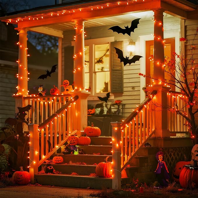 JMEXSUSS 600 LED Thanksgiving Lights Outdoor, Orange Christmas Lights Plug in, Orange String Lights Clear Wire for for Indoor Room Yard Tree Fall Thanksgiving Decorations