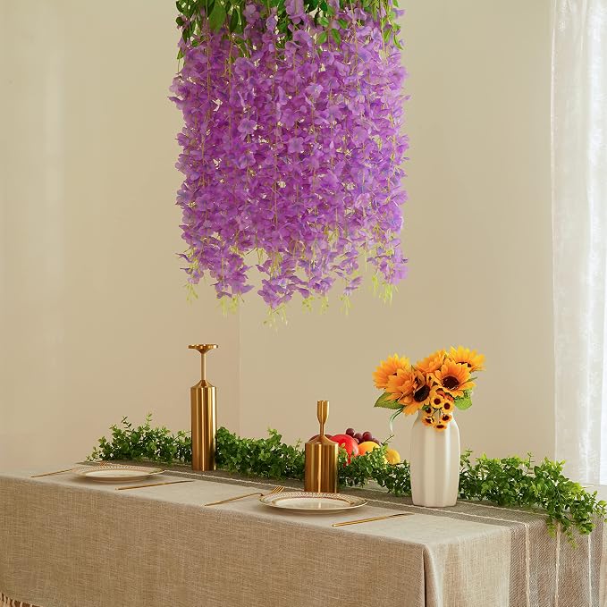 BLEUM CADE 20Pcs Purple Fake Wisteria Hanging Flowers, 3.6Ft/Pcs Artificial Wisteria Garland, Hanging Flowers for Wedding Party Home Backdrop Wall Decoration