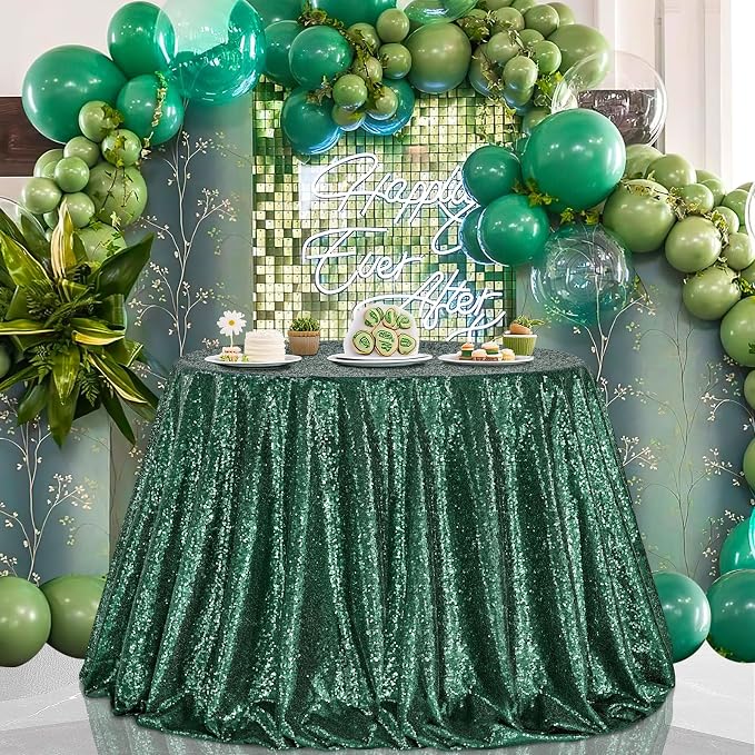 B-COOL Round Sequin Tablecloth Party Decor: 120 Inch Table Cloth Emerald Green Glitter Fabric Overlay for Indoor Outdoor Dining Parties Home St. Patrick's Day