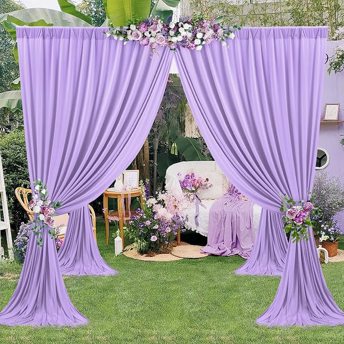20ft×10ft Wrinkle Free Lavender Backdrop Curtain for Party, 4 Panels 5×10ft Soft Silky Polyester Light Purple Lilac Photo Backdrop Drapes for Birthday Baby Shower Mother‘s Day Wedding Photography