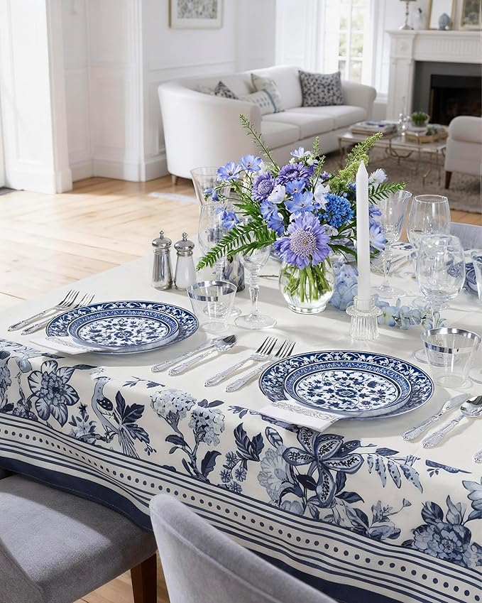 Hioasis 60pcs Blue Plastic Plates Set - Floral Blue & White Porcelain Design, 10.25" Dinner & 7.5" Dessert Plates Disposable for 4th ofJuly & Wedding (Dishwasher Safe, Art Style)