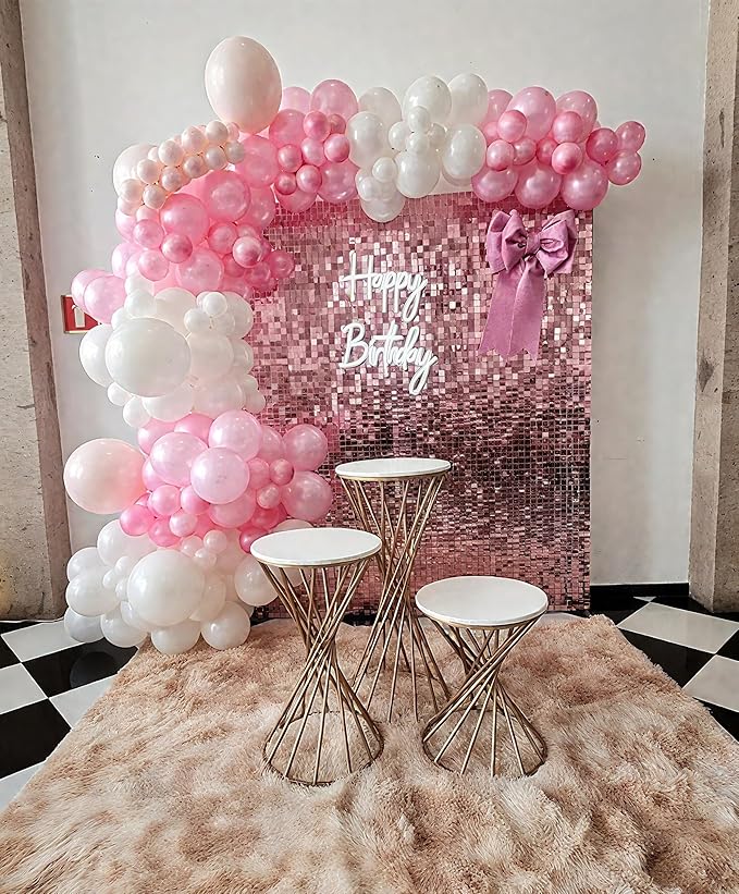 Pink Shimmer Wall Backdrop 48 Panels Cover 6 x 8 Ft, Photo Backdrops for Wedding,Anniversary,Birthday,Party Decoration