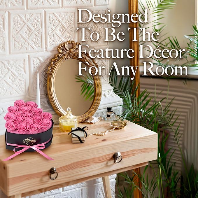 GLAMOUR BOUTIQUE 16 Flower Forever Heart Shape Box, Mothers Day Gift For Mom, Eternal Preserved Roses Gift for Her, Flowers bouquet, For Birthday, Anniversary, Girlfriend - Pink