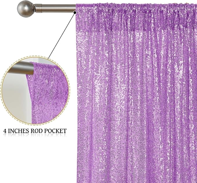 Sugargirl Lavender Purple Sequin Backdrop Curtain 4FTx8FT Glitter Lavender Purple Background Drapes Sparkle Photography Backdrop for Party Wedding Birthday Wall Decoration(2 Panels)