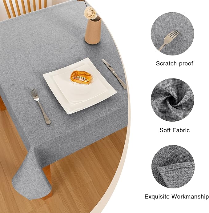 Hiasan 2 Pack Faux Linen Rectangle Tablecloth - Wrinkle and Stain Resistant Washable Table Cloth for Kitchen Dining Room Holiday Table Cover for Dinner, Grey, 70 x 120 Inch