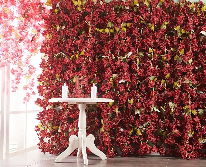 PONKING Flower Garland, Artificial Hydrangea Vine Flowers, Hanging Fake Hydrangeas Vine for Room Anniversary Wedding Birthday Christmas Wall Arch Decor, 2 Pcs, Floral Garland, Red Flower