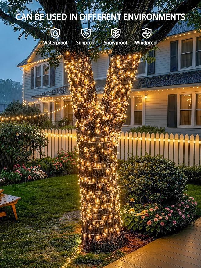 JMEXSUSS 400 LED RGB String Light Outdoor Indoor, Christmas Lights Outdoor Clear Wire Christmas Lights Plug in for Bedroom Tree Room Party Birthday Decorations