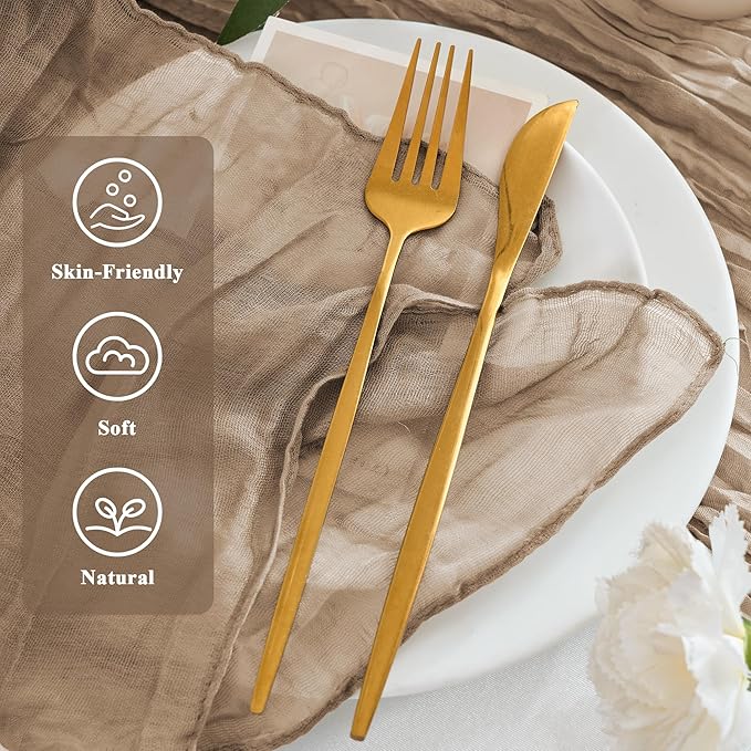 12 Pack Cheesecloth Napkins 20"x20" Nude Boho Gauze Cheese Cloth Napkins Bulk Rustic Dinner Table Decor for Wedding Bridal Baby Shower Party