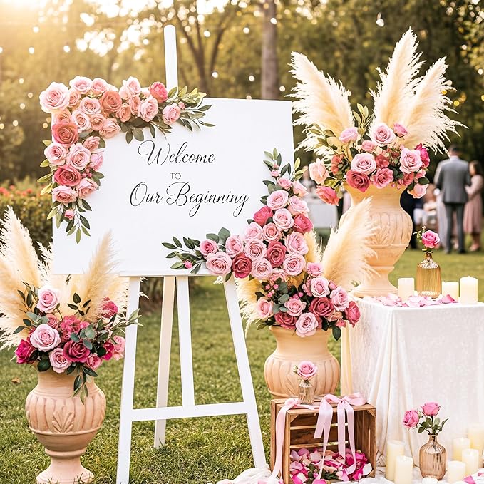 Auihiay 104PCS Pink Roses, Realistic Silk Velvet Pink Artificial Flowers, Real-Touch Fake Roses for Bridal Bouquet, Garden Party, Bedroom Decor, Home Decor, Valentine's Day, Wedding Centerpieces