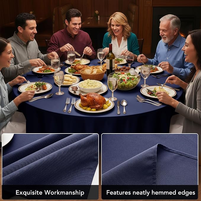 6-Pack Navy Blue Round Tablecloths, 120 Inches, Stain-Resistant Polyester for 5-6 Ft Round Tables - Washable Table Covers for Weddings, Banquets, Birthday Parties, Events