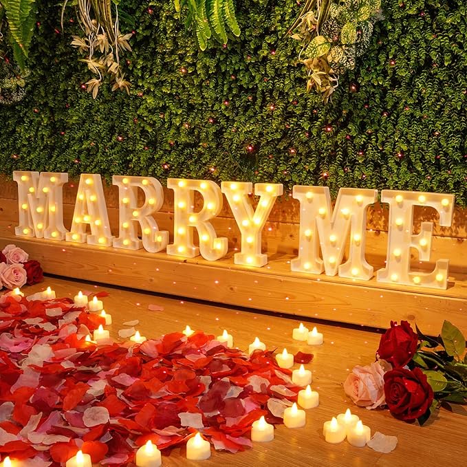 Fumete 4080 Pcs Marry Me Sign Proposal Decorations Lighted Marry Me Letters with 72 Pcs Romantic Heart Candles 4000 Pcs Rose Petals USB Romantic Night Light for Valentine Engagement Wedding(Yellow)