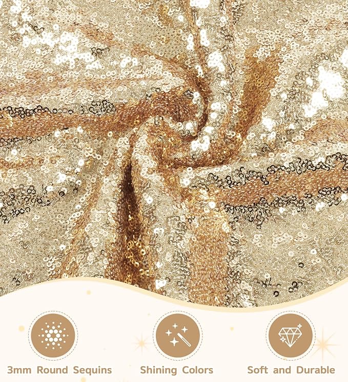 Juya Delight 60" x 120" Light Gold Rectangle Sequin Tablecloth for Party Dinner Banquet Festival Wedding Anniversary Exhibition Dessert Table