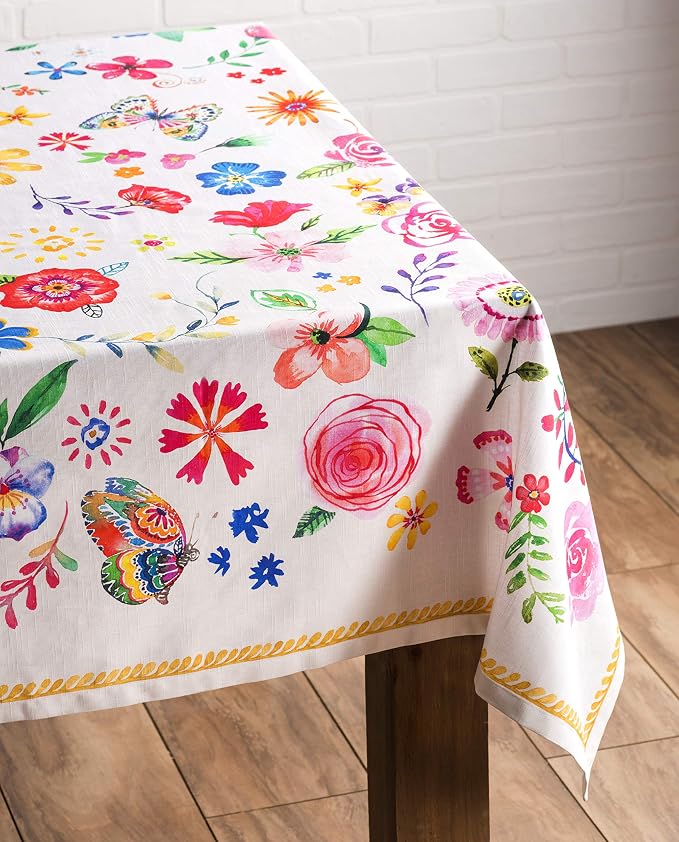 Maison d' Hermine Table Cloth Rectangle Table 100% Cotton 60 x 108 Inches Tablecloth Reusable Decorative for Dining Kitchen Room Farmhouse Party Hotel Restaurant Spring Summer - Happy Florals - Sweety