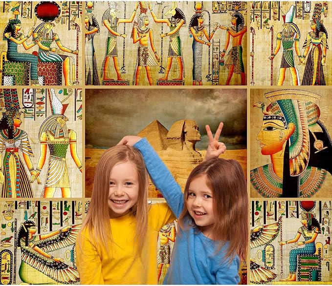 Ancient Egyptian Mural Backdrop for Photography Egyptian Papyrus Antique Hieroglyphs Backdrop Painting Egypt History Religion Culture Pyramids Sphinx Backdrops for Travel Vacation Photo Props 8x6ft