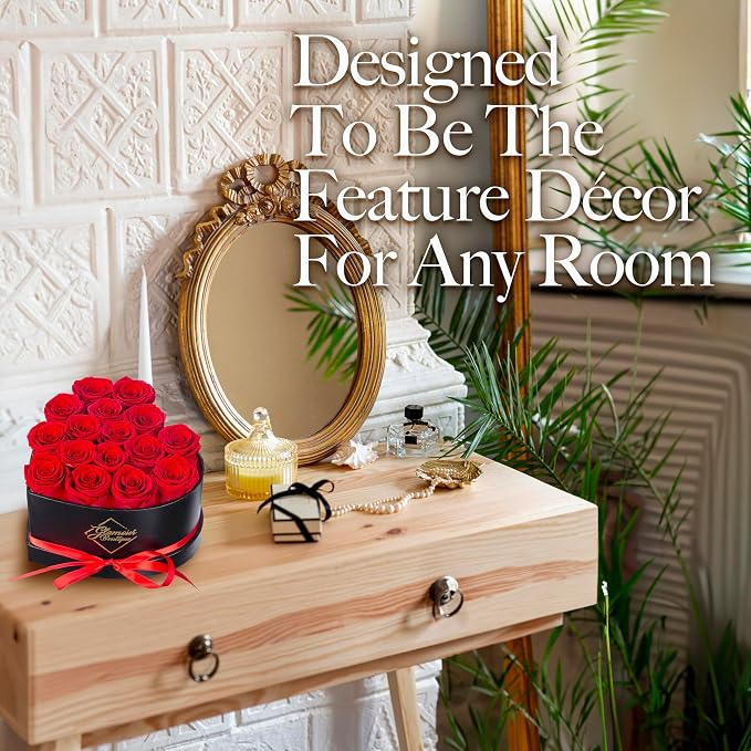 GLAMOUR BOUTIQUE 16 Flower Forever Heart Shape Box, for Mom, Eternal Preserved Roses Gifts for Her, Flowers Bouquet, for Birthday, Anniversary, Girlfriend - Red