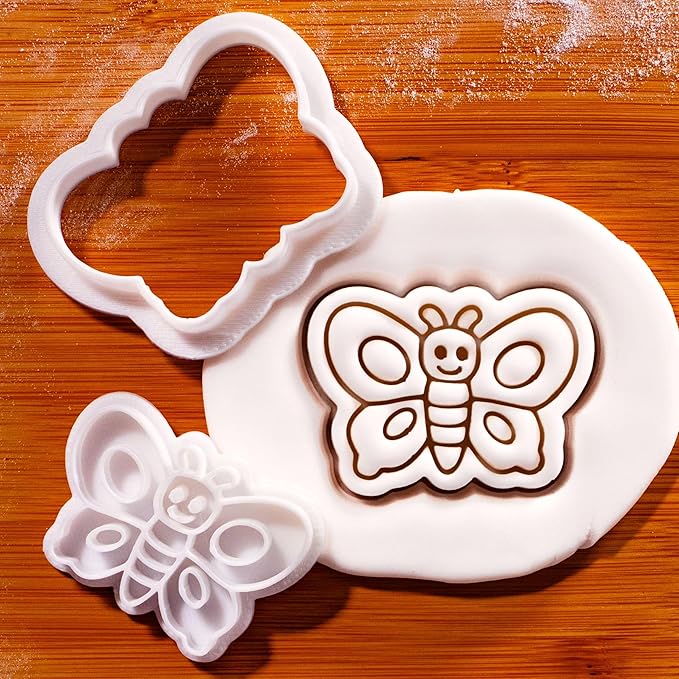 BAKERLOGY Butterfly Mini Cookie Cutter and Stamp Set – Cute Insect Biscuit Cutter Fondant Embosser for Spring Baking, Easter Cookies, Garden Party Cupcake Decoration Tool