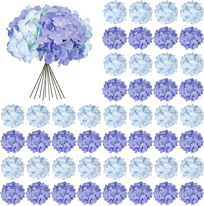 Auihiay 64Pcs Hydrangea Artificial Flowers Bulk, Faux Hydrangea Flowers Heads with Stems for Wedding Centerpieces Engagement Anniversary Birthday Housewarming(Mixed Purple)