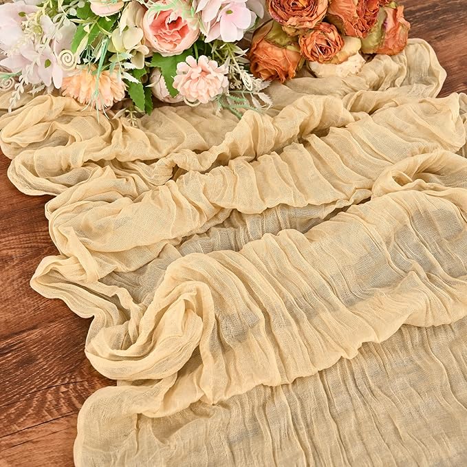 24 Pack Beige Cheesecloth Table Runner,9FT Gauze Boho Long Cheese Cloth Table Runner 17x108 inch Rustic Table Runners for Wedding Party Bridal Shower Banquet Table Decorations