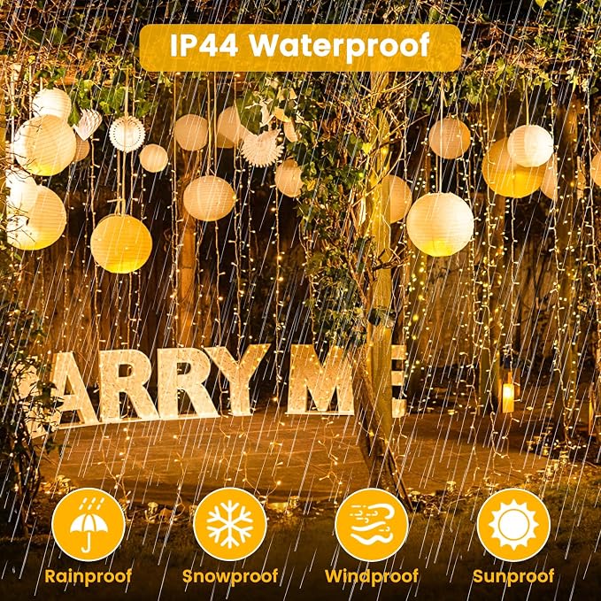Connectable 1Pack String Lights Indoor, 33FT 100LED String Lights, 13Modes Twinkle Fairy Lights Plug in Outdoor Waterproof, Warm White Clear Wire Light for Christmas Tree, Wedding Yard, Party Decor