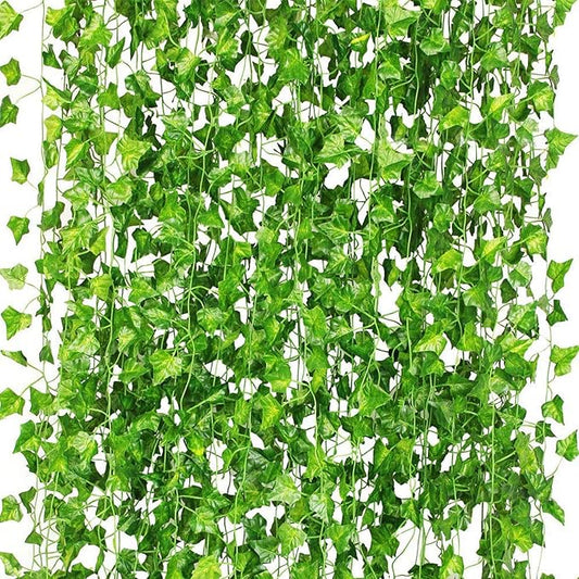 CQURE 120Pack 840Ft Artificial Ivy Fake Vines,Ivy Garland Greenery Garland Fake Hanging Plants Vines Aesthetic Green Leaves for Bedroom Wedding Party Garden Wall Room Decor