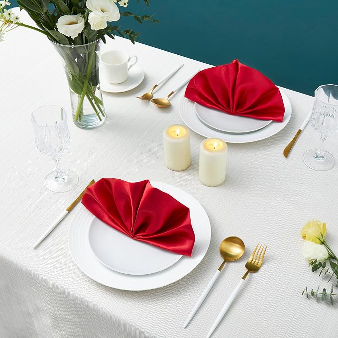24 Pack Square Satin Dinner Napkins, 17x17 Inches Silky Soft Smooth Table Cloth Napkins for Restaurant Weddings Banquet Party Decoration, Red