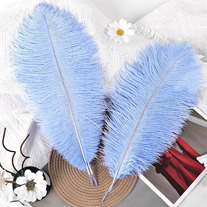 THARAHT Ostrich Feathers 90pcs Large Natural Bulk for Vase Crafts Wedding Party Centerpieces Christmas Tree Decoration Feathers,Babyblue