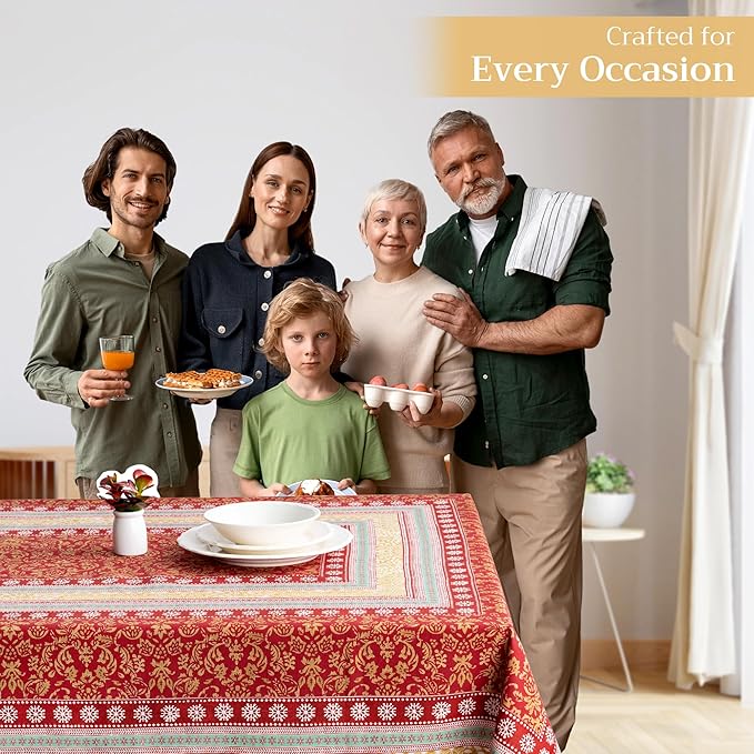 Maison d' Hermine Table Cloth Rectangle Table 100% Cotton 70 x 140 Inches Fall Tablecloth Reusable Everyday Use for Thanksgiving Christmas Decorations Dining Farmhouse Party (Sofia)