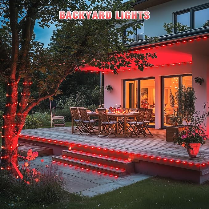 JMEXSUSS 2 * 200 LED Red Solar Rope Lights | 66ft IP 65 Waterproof Solar String Lights Outdoor, 8 Modes Christmas Lights for Camp Trampoline Ladder Slide Tent