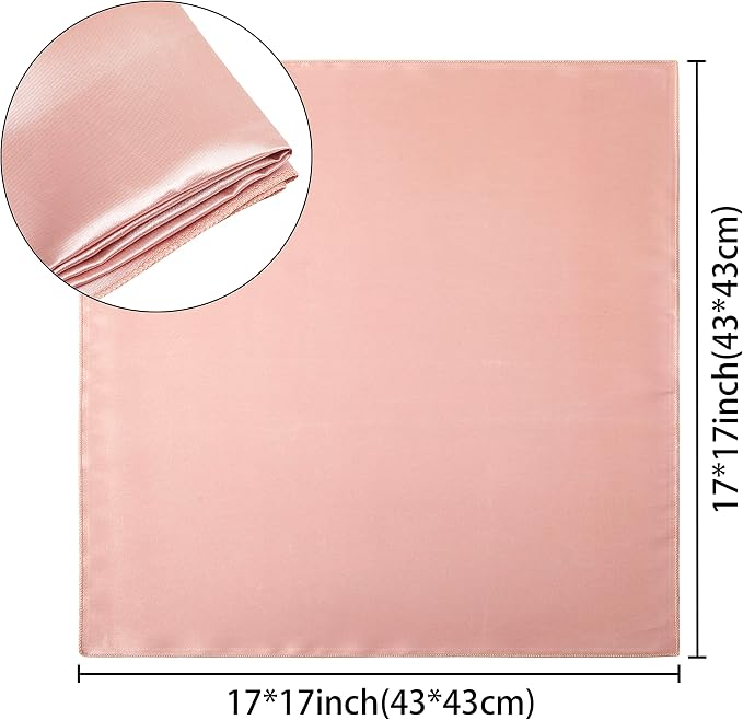 24 Pack Square Satin Dinner Napkins, 17x17 Inches Silky Soft Smooth Table Cloth Napkins for Restaurant Weddings Banquet Party Decoration, Rose Gold