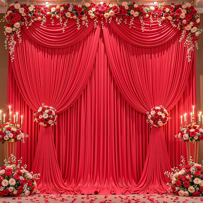 20ft x 15ft Red Backdrop Curtain Panels for Weddings - Wrinkle-Free Polyester Photo Drapes for Birthday Party, Photography Background, Stage Decor