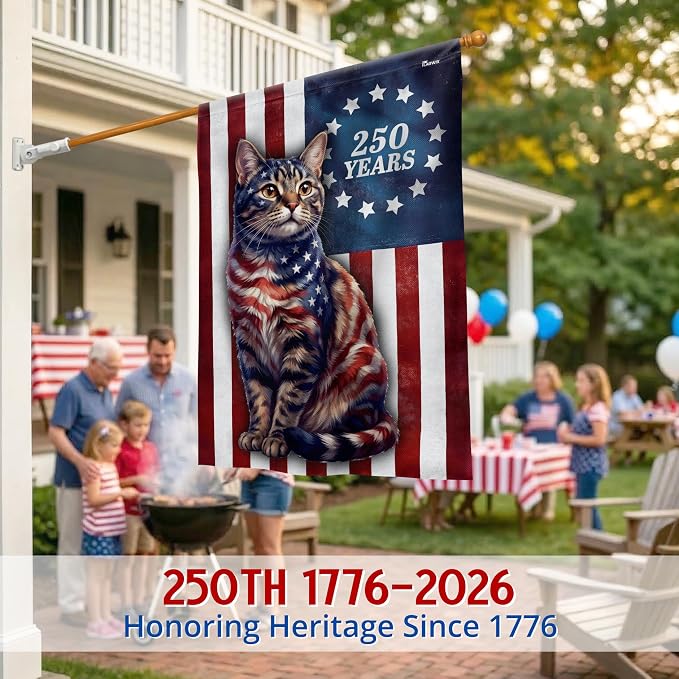 FLAGWIX American Patriotic Cat Flag - Polyester Double-sided Yard Flags For Outside House Flag (29.5" x 39.5") - 4th of July Decorations for Home Yard Garden Decor Banner, Gifts For Men Women