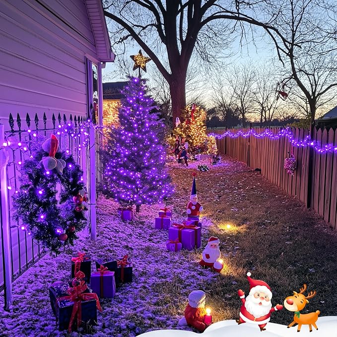 JMEXSUSS 600LED Purple Solar Halloween Lights, 206.7ft Solar String Lights Outdoor Waterproof, 8 Modes Purple Christmas Lights for Outside Yard Patio Tree Garden Xmas Halloween Decor