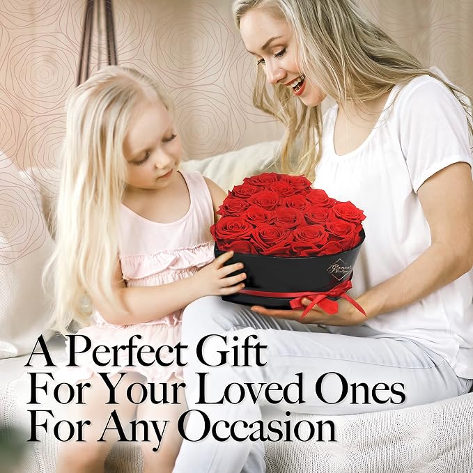 GLAMOUR BOUTIQUE 16 Flower Forever Heart Shape Box, for Mom, Eternal Preserved Roses Gifts for Her, Flowers Bouquet, for Birthday, Anniversary, Girlfriend - Red
